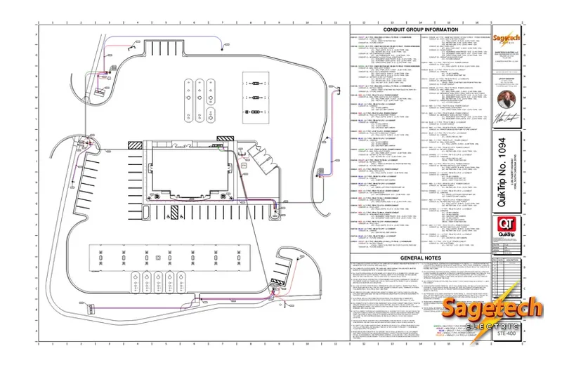 Sagetech underground electrical site layout with color-coded conduit pathways