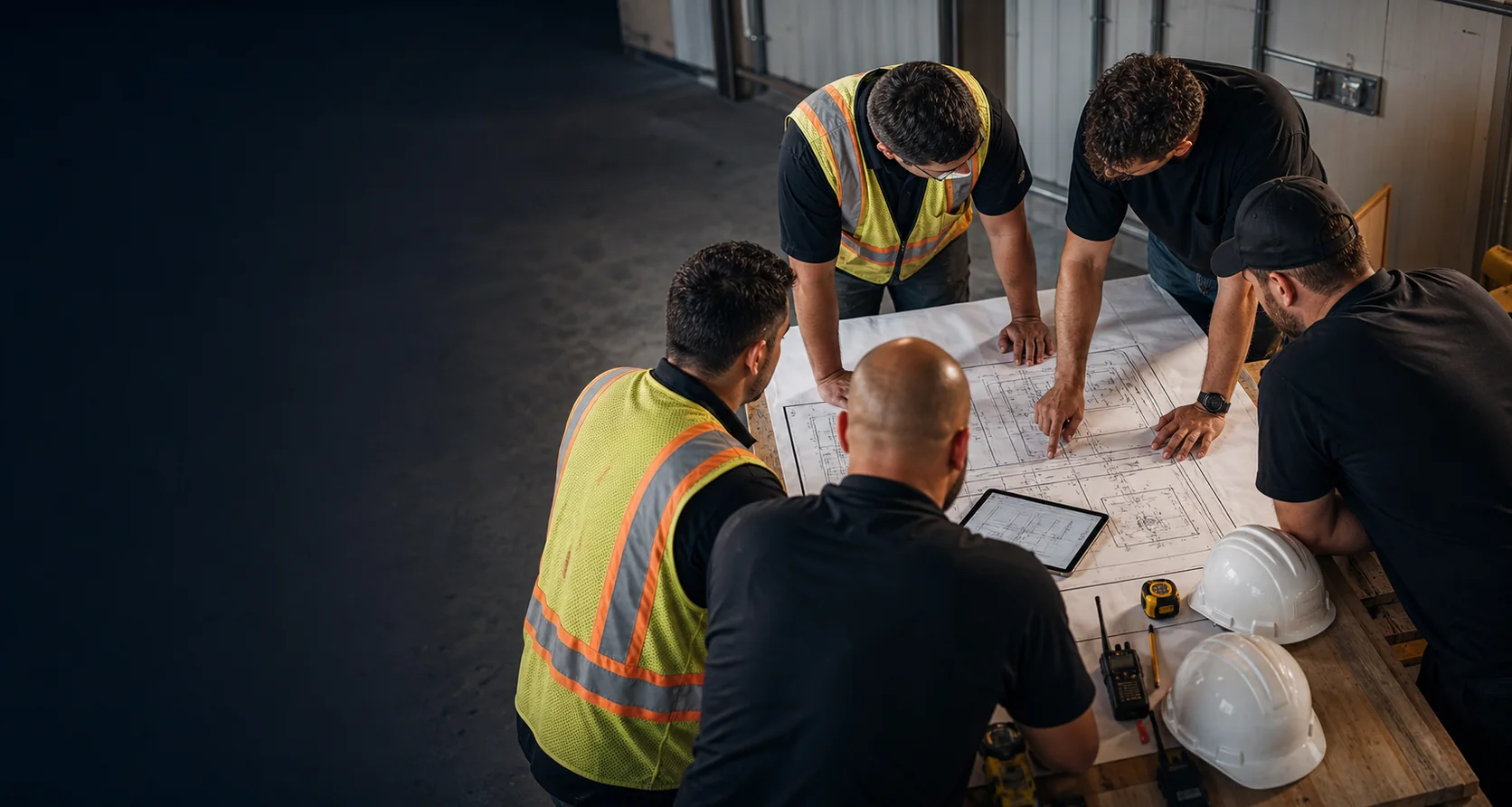 Sagetech Electric field leadership reviewing commercial electrical project plans